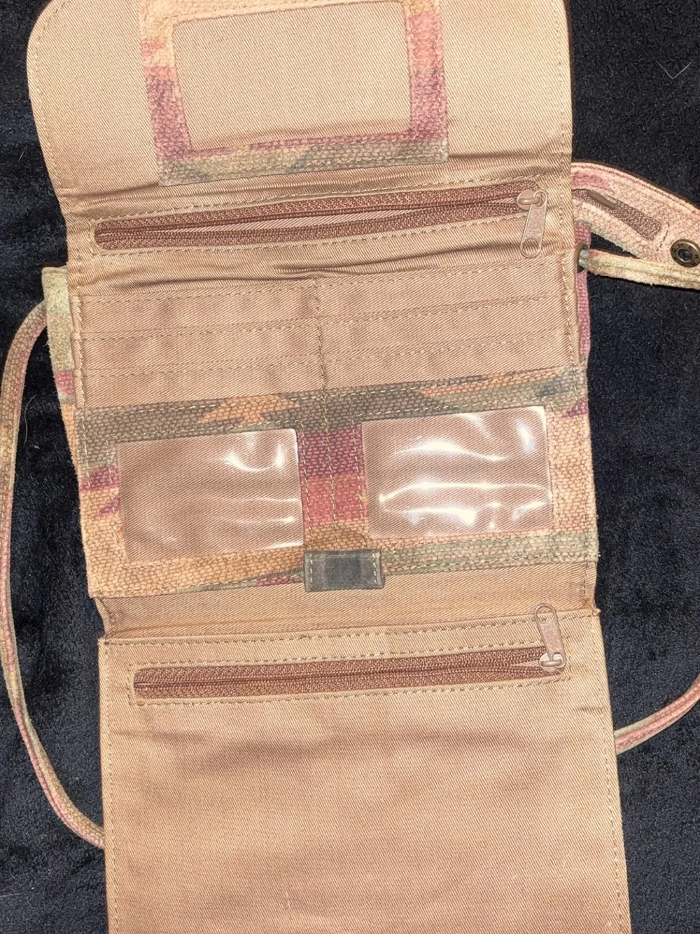 Vintage Minnetonka Brown and Tan Canvas Crossbody with Leather Trim